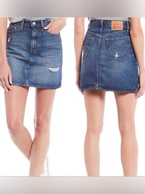 Levi's Blue Denim Distressed A-Line Mini Skirt